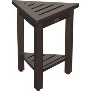 Teak Corner Shower Stool or Bench with Shelf in Brown Finish 18"