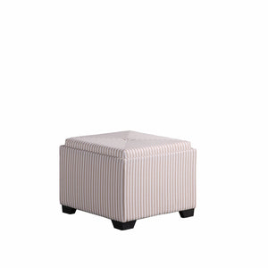 22" Gray And White Faux Leather And Black Tufted Striped Storage Ottoman