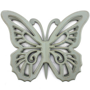 Decoración de pared de madera de mariposa rústica gris de 18.5" x 23" x 4"