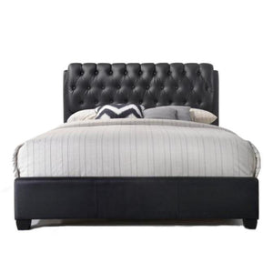 Cama King capitoné con botones de poliuretano negro - 90" X 79" X 49"
