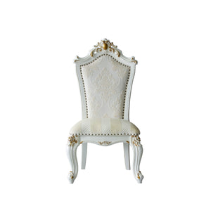 27" X 28" X 48" Faux Leather Antique Pearl Wood Finish Seat Side Chair Set2