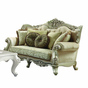 Fabric Champagne Upholstery Wood Legtrim Loveseat W5 Pillows 41" X 72" X 49"