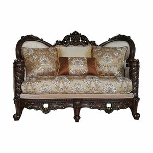 Fabric Dark Walnut Upholstery Wood Legtrim Loveseat W4 Pillows - 38" X 68" X 48"