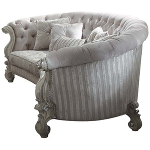 55" X 109" X 39" Ivory Velvet Bone White Upholstery Poly Resin Sofa w5 Pillows