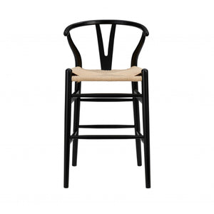 Taburete de mostrador de madera maciza negra de 38" con asiento natural