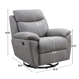 Light Grey Fabric Glider & Swivel Power Recliner With Usb Port - 35" x 39" x 39"