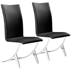 Set of Two Contempo Slim Black Faux Leather and Stainless Dining Chairs