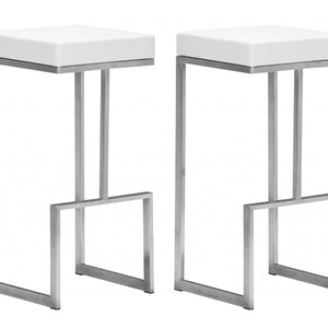 White And Silver Steel Backless Bar Height Chairs With Footrest Set Of Two 30"
