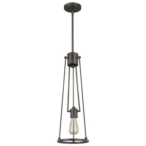 Jade 1-Light Oil-Rubbed Bronze Pendant With Vertical Structural Frames