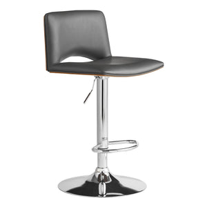 Gray Faux Leather And Wood Swivel Low Back Adjustable Height Bar Chair 42"