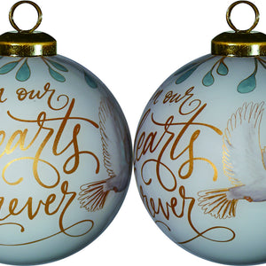 White and Gold In Our Hearts Forever Hand Painted Mouth Blown Glass Ornament