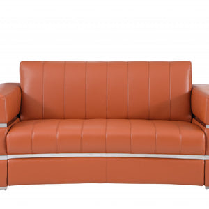 Love Seat de 75" en cuero italiano marrón camel con detalles cromados