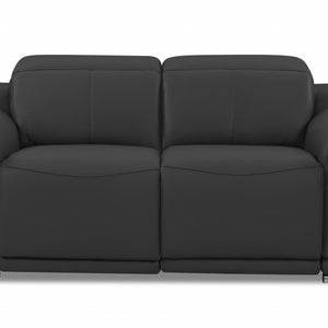 Love Seat reclinable de cuero italiano gris oscuro con espacio de almacenamiento de 72"
