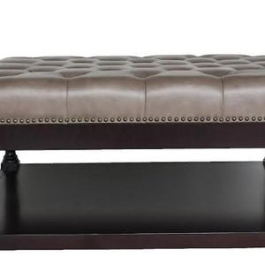 Mesa de centro de cuero capitoné gris oscuro y marrón oscuro de 34.5"
