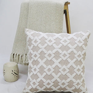 Cojín de mezcla de algodón con cremallera enrejado blanco y beige de 20 "X 20"