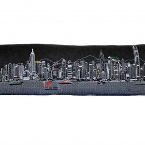 Cojín decorativo lumbar de 45 pulgadas con horizonte nocturno de Hong Kong, color negro