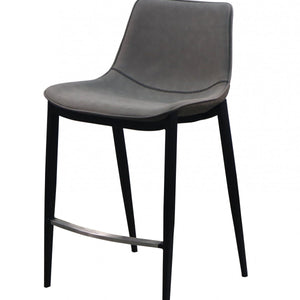 Set Of Two 38" Grey And Black Iron Low Back Counter Height Bar Chairs With Footrest