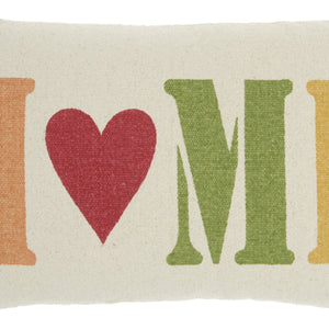 14" X 22" Cream Red Green Yellow And Orange Zippered Handmade 100% Cotton Throw Pillow