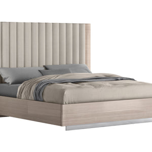 King Size High Gloss Beige Upholstered Channeled Headboard Bed Frame
