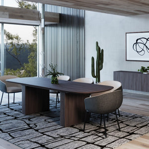 114" Smoked Rectangular Manufactured Wood Self-Storing Leaf Dining Table