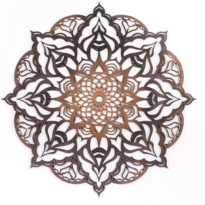 Decoración de pared de mandala geométrica de madera maciza negra y cobre