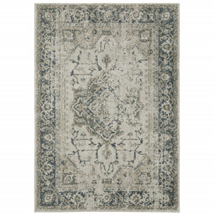 3' X 5' Grey Blue And Teal Oriental Power Loom Stain Resistant Area Rug