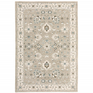 10' X 13' Beige Ivory Blue Green And Purple Oriental Power Loom Stain Resistant Area Rug