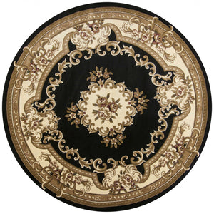 7' Round Black or Ivory Floral Bordered Indoor Area Rug