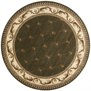 8' Green Machine Woven Hand Carved Fleur De Lis Round Indoor Area Rug