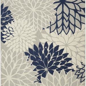 8’ x 11’ Ivory and Navy Indoor Outdoor Area Rug