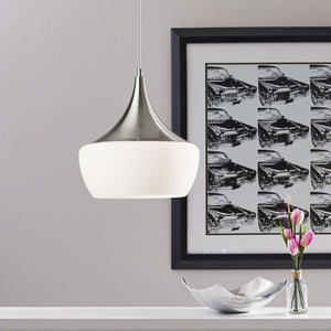 Brushed Steel Gnome Alabaster Glass Modern Hanging Light Pendant Lamp