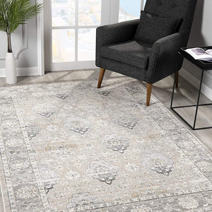 Cream & Gray Rich Traditional Modern Floor Mat Decorative Area Rug, 8 x 11 Feet