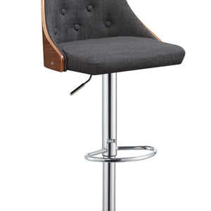 Dark Gray Fabric Seat Metal Base Adjustable Modern Bar Chair Stool with Swivel, 34 Inch