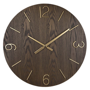 Gold Classy Dark Stain Wood Home Office Decorative Wall Mounted Clock