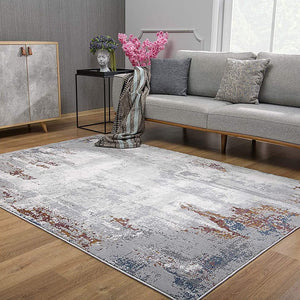 Gray And Ivory Modern Abstract Modern Floor Mat Decorative Area Rug, 8 x 11 Feet