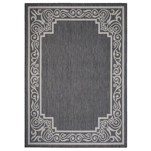 Gray Ornate Border Indoor Outdoor Modern Floor Mat Decorative Area Rug, 5 x 7 Feet