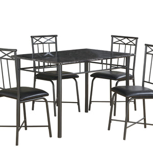 Grey Foam Metal Leather Look Contemporary Home Furniture Table And Chairs Dining Set, Set of 5