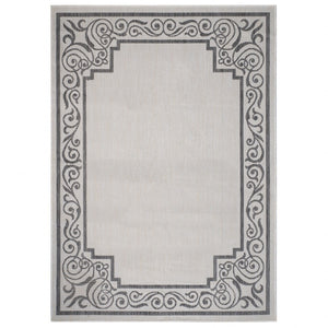 Light Gray Ornate Border Indoor Outdoor Modern Floor Mat Decorative Area Rug, 8 x 10 Feet