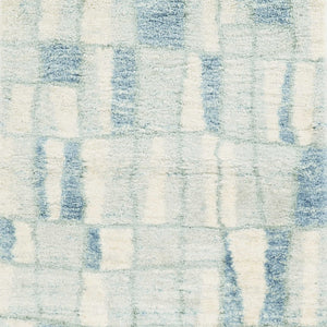 9'X13' Ivory Blue Machine Woven Color Block Abstract Indoor Area Rug