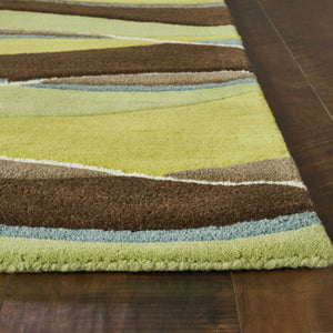 8'X11' Lime Mocha Hand Tufted Abstract Waves Indoor Area Rug