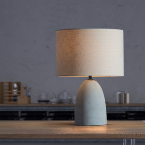 42" Gray Concrete Column Table Lamp With Sandy Brown Drum Shade