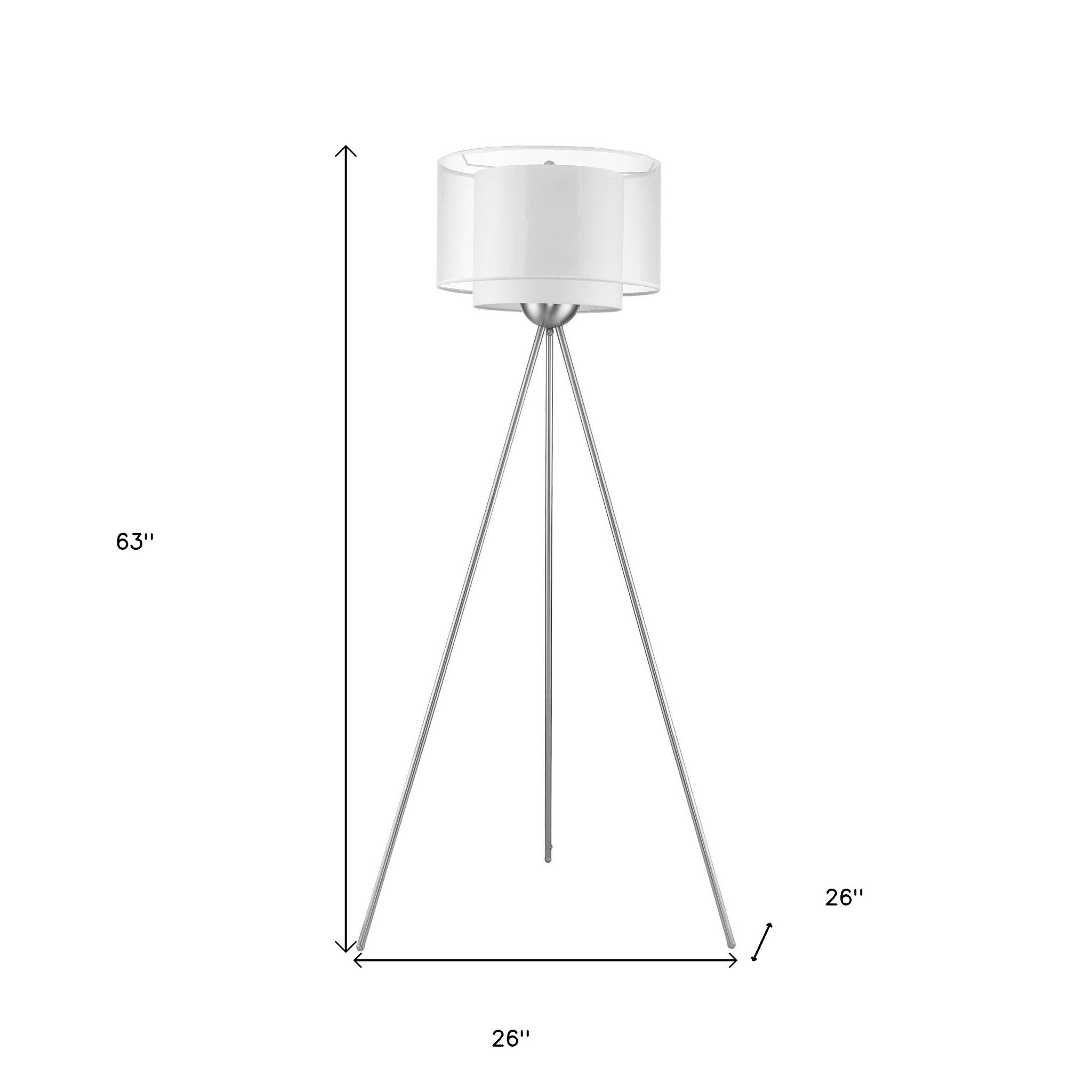63" Chrome Tripod Floor Lamp With White Drum Shade