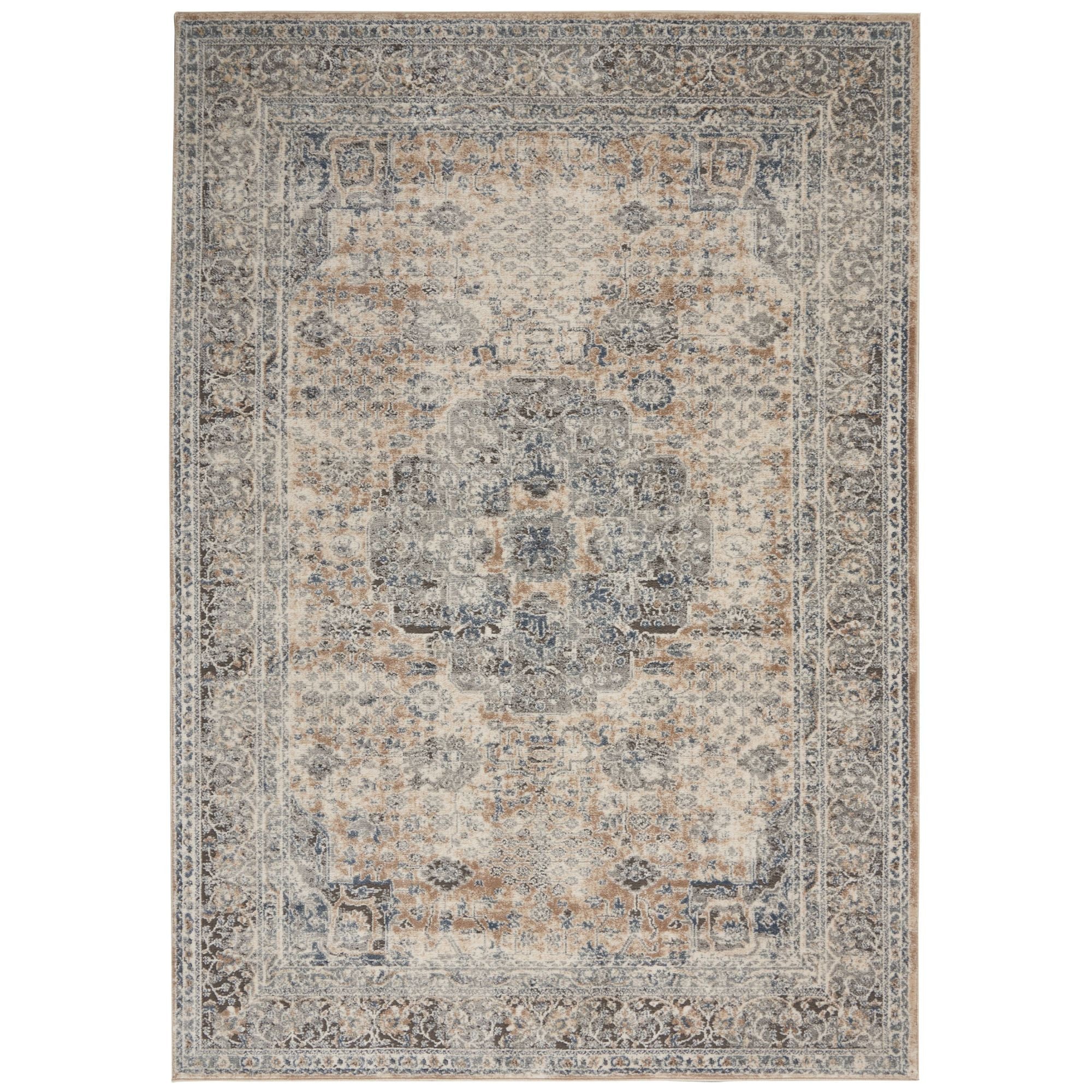 4' X 6' Beige And Grey Oriental Non Skid Area Rug