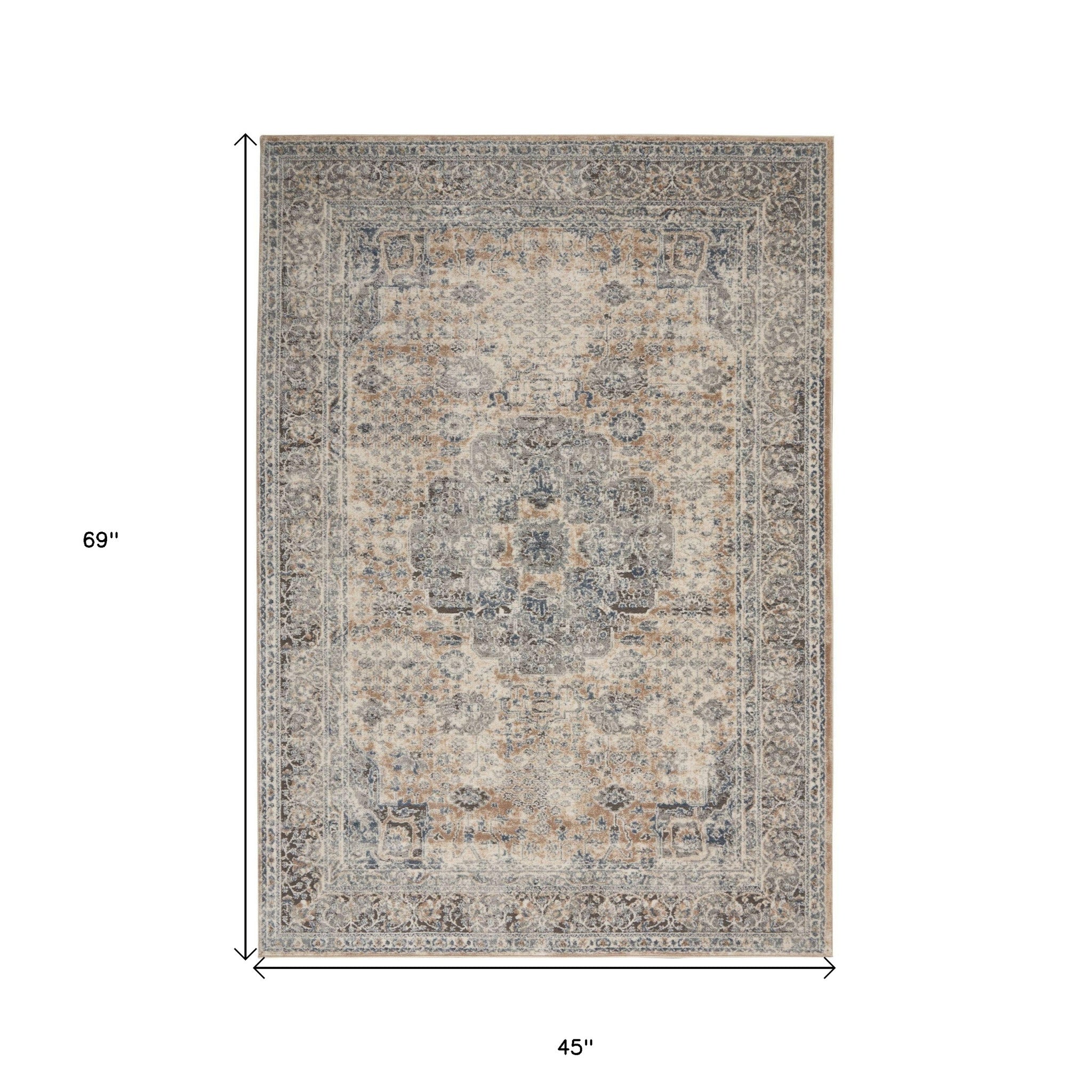 4' X 6' Beige And Grey Oriental Non Skid Area Rug