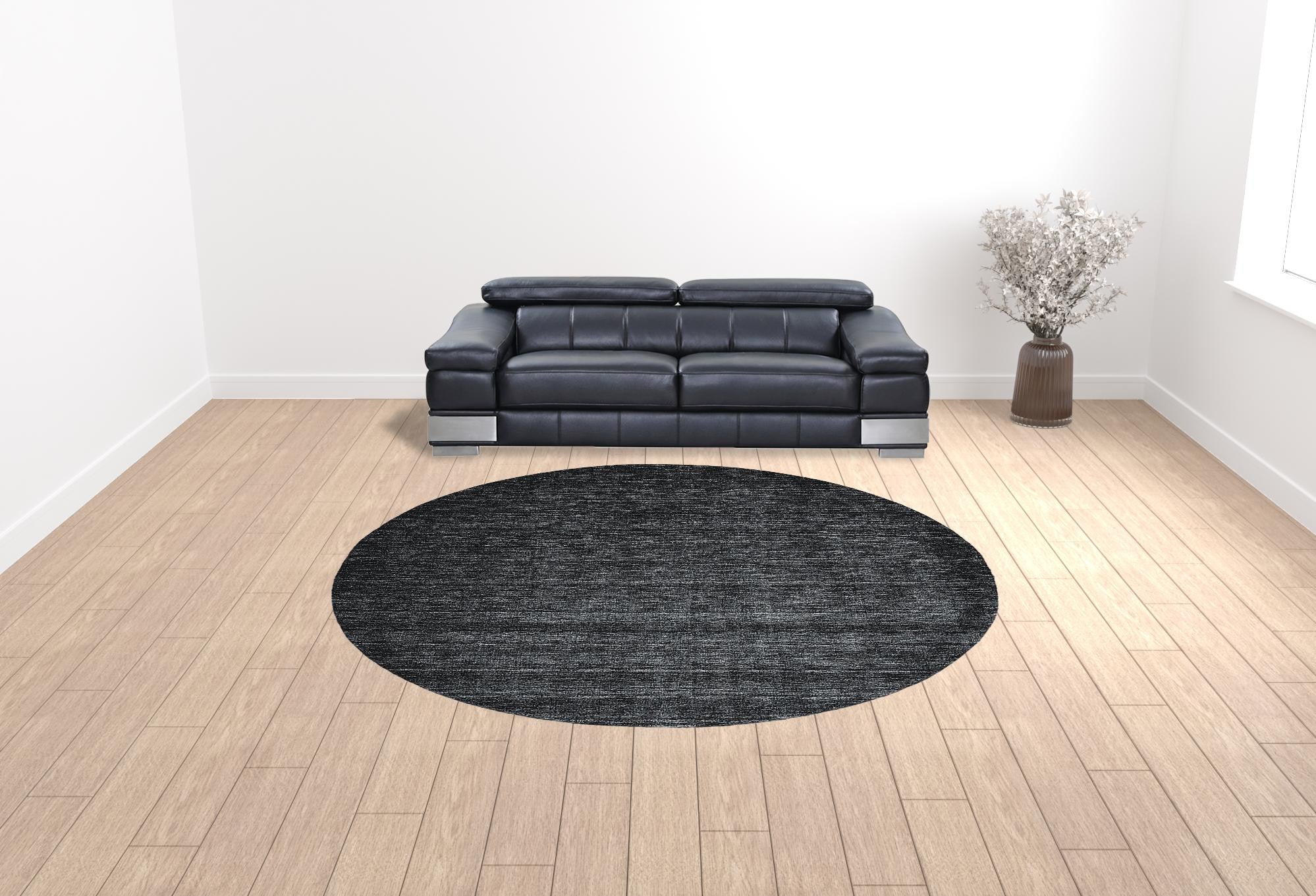 4' X 6' Black Wool Hand Woven Stain Resistant Area Rug