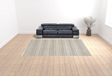 4' X 6' Blue Gray And Ivory Striped Hand Woven Area Rug