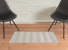 4' X 6' Blue Gray And Ivory Striped Hand Woven Area Rug