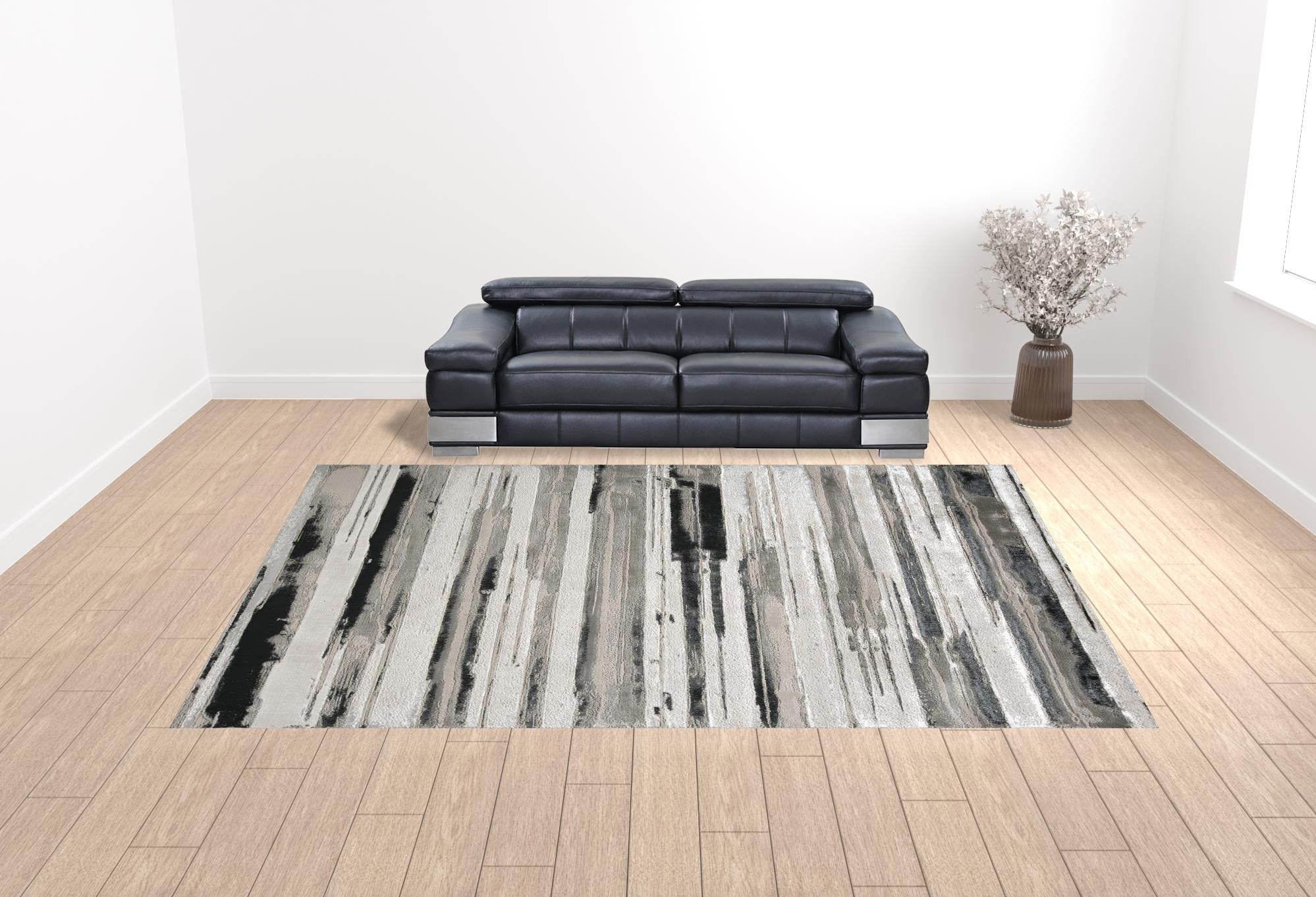 4' X 6' Silver Gray And Black Abstract Area Rug