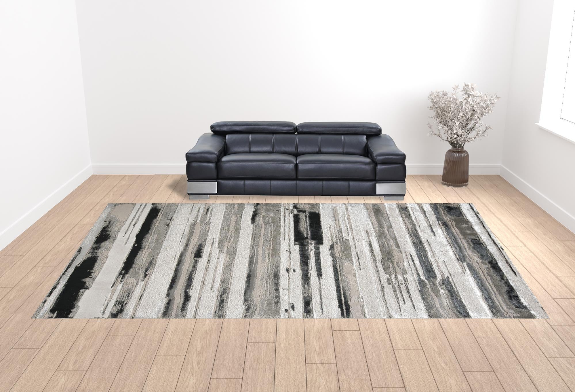 4' X 6' Silver Gray And Black Abstract Area Rug