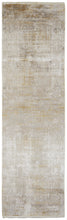 3' X 5' Taupe Ivory And Gold Abstract Power Loom Distressed Area Rug With Fringe